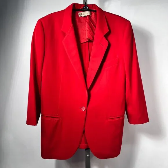 VTG Gucci Red 100% Wool One Button Closure Woman 80's Blazer Made in Italy 14US